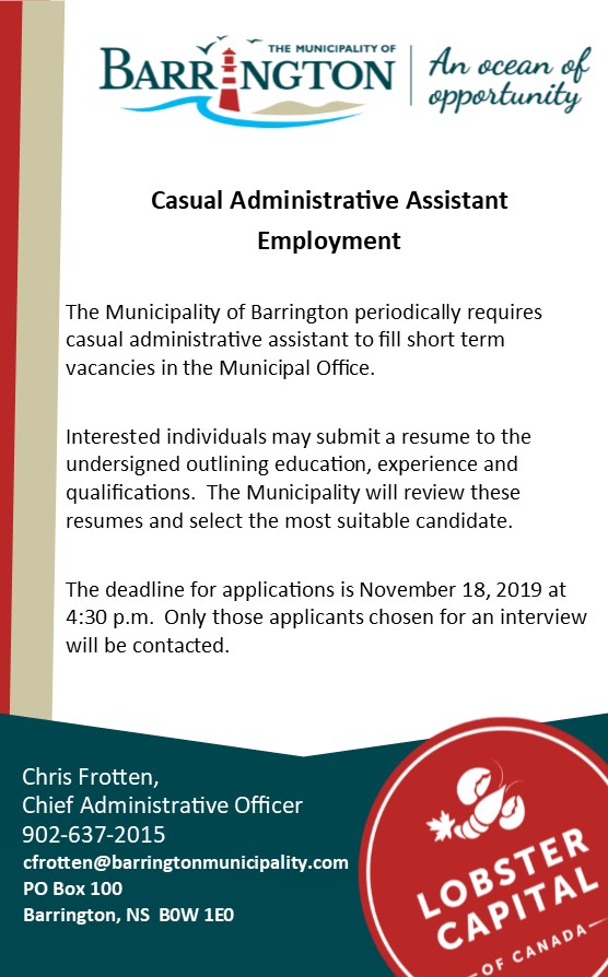 Casual Admin Assistant November 2019